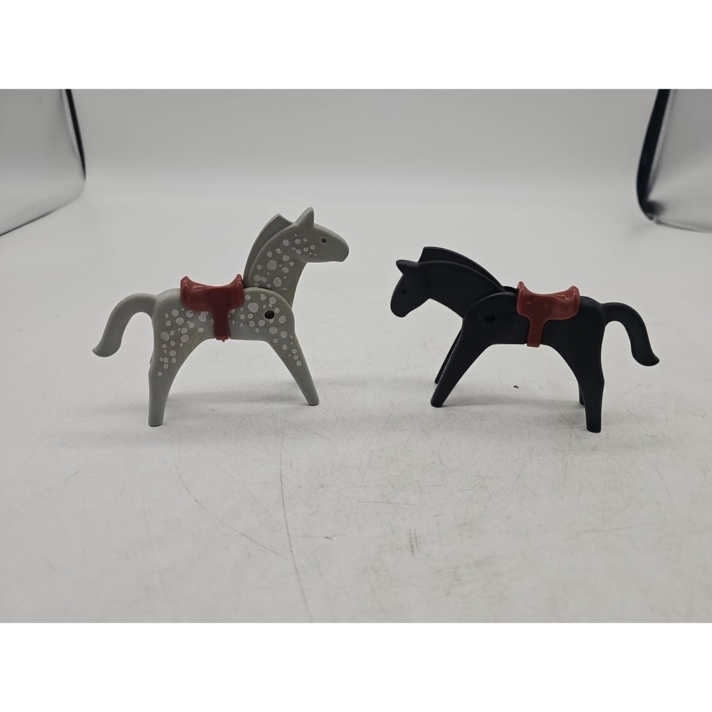 Playmobil Castle Grey Spotted Old-Style Horse - C26 Black Horse Lot Of 2